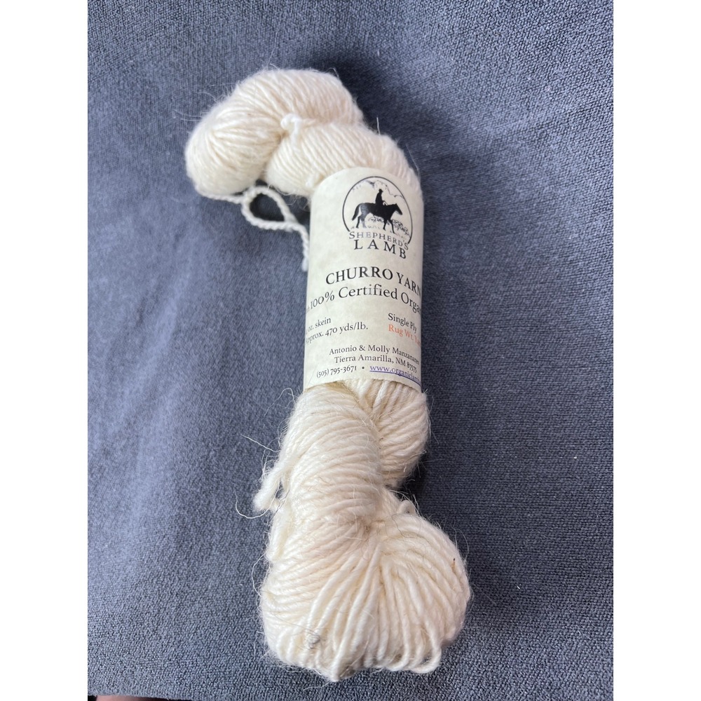 Shepherd's Lamb Churro Yarn 100% Organic Wool Rug‎ Weight 4oz Skein Cream White